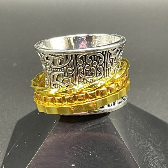 Boho Spinner Ring Two Tone Funky and Chunky #647 - Picture 3 of 11
